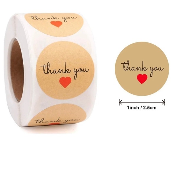 sticker Other - 500 thank you stickers 1inch round shipping supplies kraft paper NWT​​​